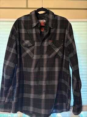 DIXXON - Counts Kustoms - XL - Men's Black, Gray & Red Plaid Button-Down Shirt
